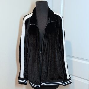 Women's Black and White Velour Tracksuit Jacket XXXL